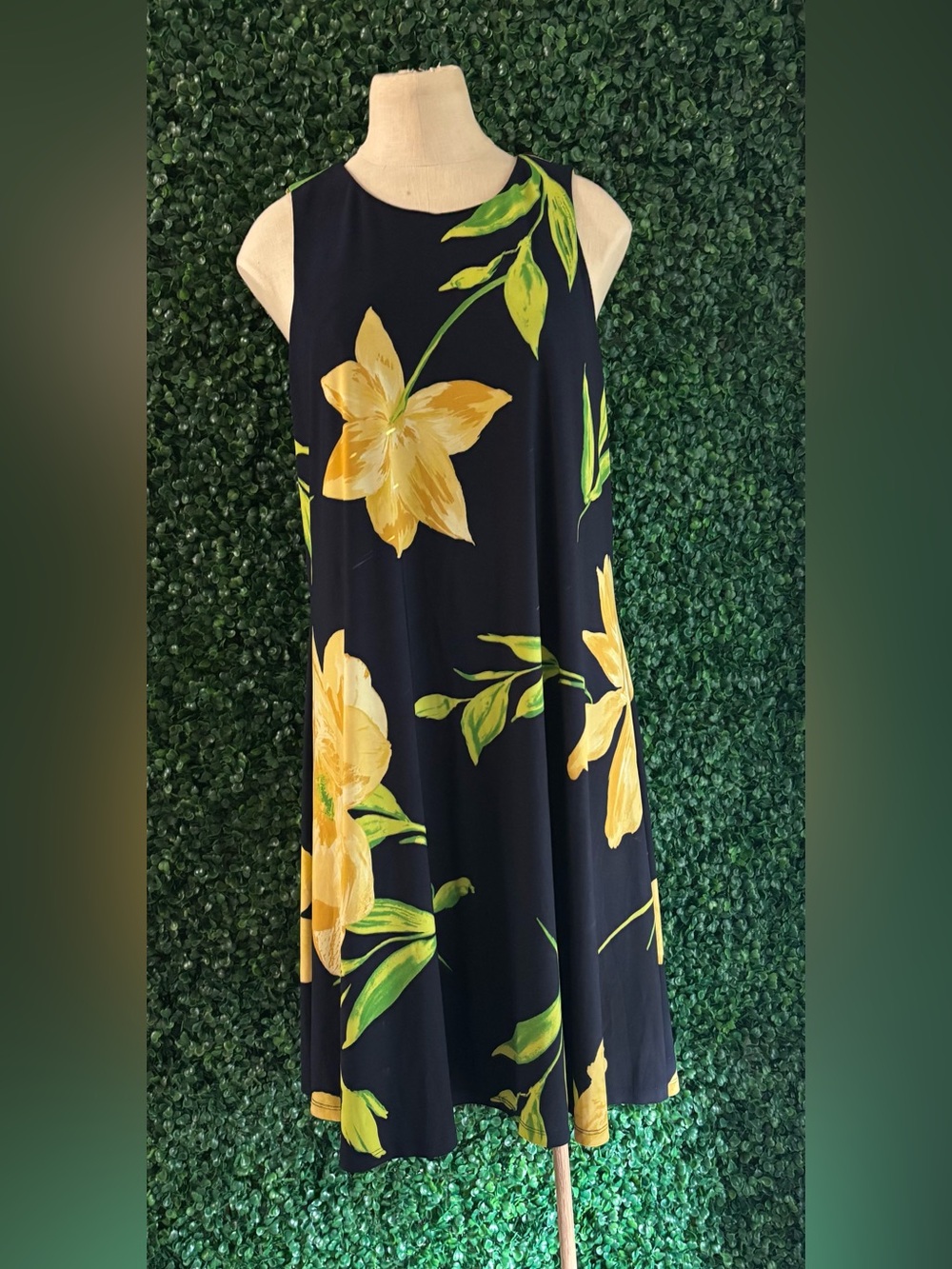 Anne Klein Navy Dress with Yellow Floral Print